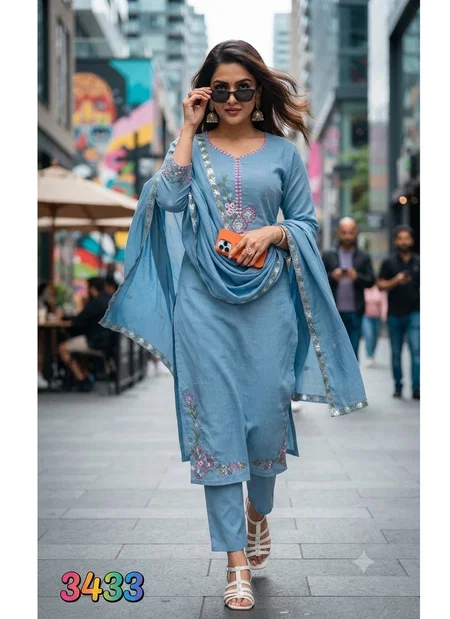 Ff Mul Chanderi Embroidery Work Kurti With Bottom Dupatta